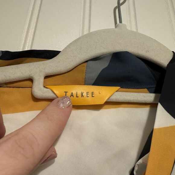 Talkee Geometric Printed Blouse Ruffled Sleeves Size Large - Picture 4 of 5